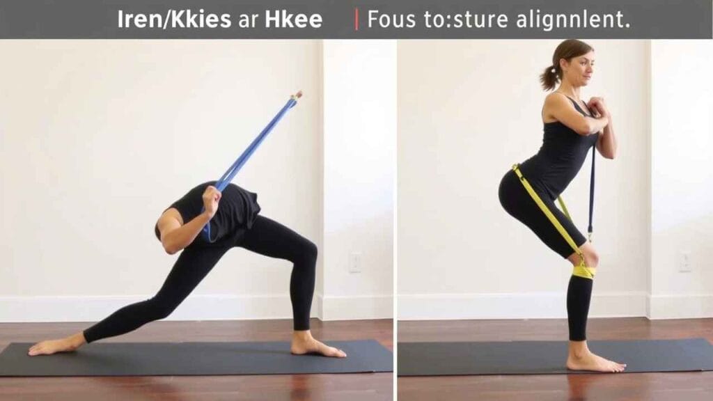A demonstration of strap-assisted poses designed for knee and ankle injury prevention, emphasizing safety and effective posture.