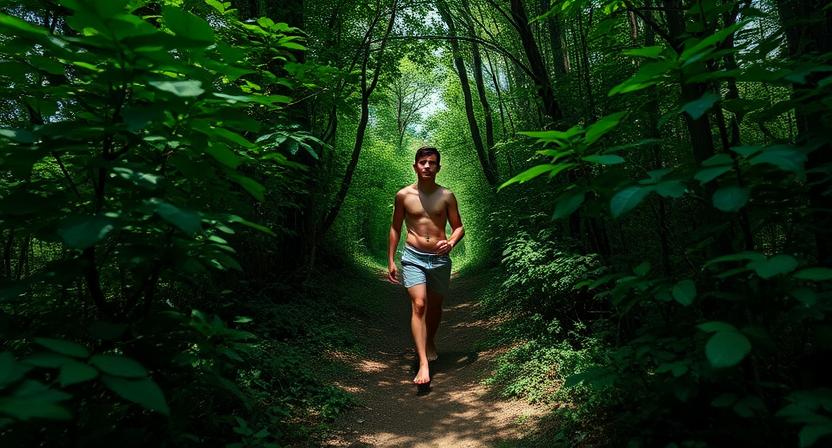 Forest Bathing
“Person practicing forest bathing on a tranquil woodland path as part of a nature-based healing journey.”