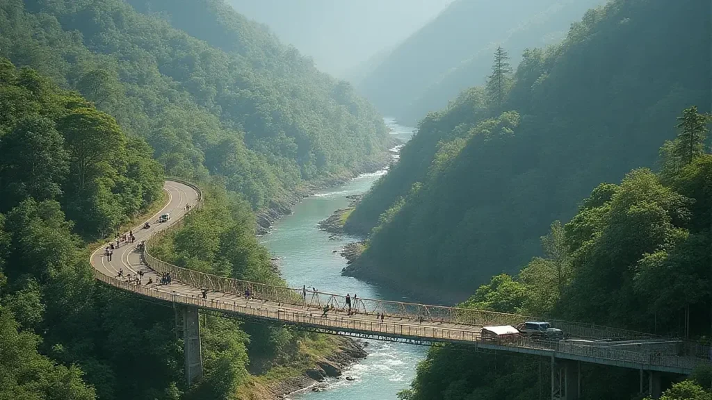 Vagamon Glass Bridge scenic view with river and hills