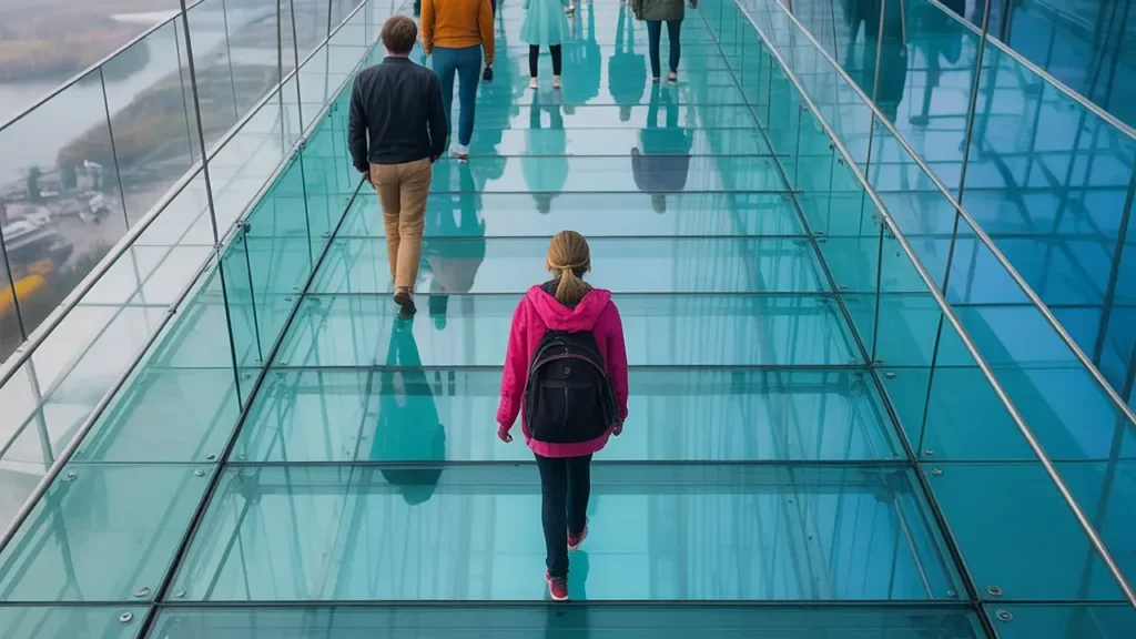 The Engineering Marvel glass bridge walkway with tourists enjoying panoramic views