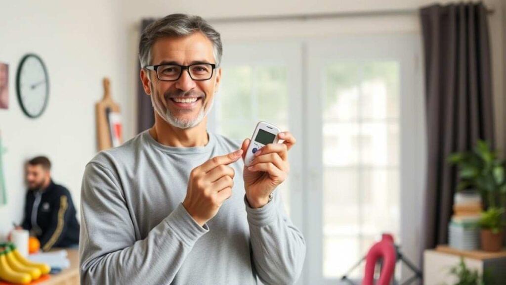 a diabetic patient confidently checking glucose levels. improve from keto